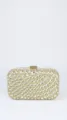 Detail view of a luxury gold crystal evening clutch bag, sparkling rhinestone design. - TW181H Gold