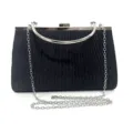Elegante schwarze Glitzer-Abendtasche mit Metallgriff, feinem Plissee und Schulterkette. - TW192YL Schwarz