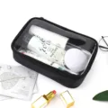 Transparente Kosmetiktasche für Damen, tragbare Make-up-Tasche mit schwarzem Rand. - L