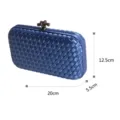 Blue Woven Satin Clutch Bag Elegant Knot Lock Evening Party Purse Compact Handbag 20cm - Blue