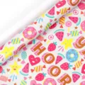 Colorful cartoon gift wrapping paper roll with cute donut candy and fruit patterns for parties. - Birthday Watermelon