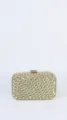 Gold rhinestone evening clutch bag with metal clasp, sparkling detail for party and wedding. - Gold