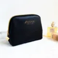 Schwarze Saffiano Leder Kosmetiktasche Gold Zipper Make up Etui Reise Kulturbeutel - Schwarz