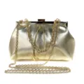 Goldene metallische Abendtasche mit Kettriemen, elegante Partytasche fur Damen Details. - Gold