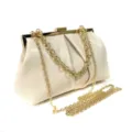 Elegante beige plissierte Abendtasche Clutch mit Gold Metallrahmen und Kette. - Aprikose