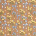 Papier cadeau vintage en kraft avec jolis nœuds bleus et motif floral jaune pour emballage. - Fleur à Ruban Bleu / 43cm*3m