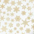 Papel de regalo navideño con un elegante patrón de copos de nieve dorados ideal. - Copo de Nieve Dorado
