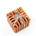 Striped metallic gold kraft paper gift wrapping box with elegant ribbon and dried flowers decor. - Christmas Series Orange Stripe