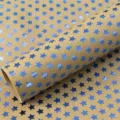Retro brown kraft wrapping paper roll featuring shiny blue foil stars design for gifts. - Christmas Series Blue Pentagram