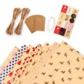 Christmas vintage kraft wrapping paper set with hemp twine, blank gift tags and stickers. - Set 1 (3 Rolls)