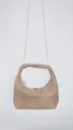 Detailansicht der glitzernden Strass-Abendtasche mit goldener Kette, Partyhandtasche. - Champagner