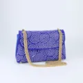 Sparkling blue rhinestone embellished shoulder bag, elegant evening clutch with gold chain. - Purple