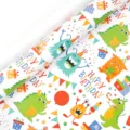 Colorful cartoon monster wrapping paper roll for kids birthday party gift packaging supplies - Little Monster Party