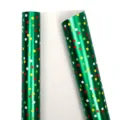 Metalen groene cadeaupapier rollen met kleurrijke stippen, perfect voor kerstcadeaus. - Pijnboom Geest Dans Rol / 0.43*10M