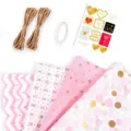 Ensemble de Papier Cadeau Rose avec Ficelle, Ruban et Autocollants pour Fete d Anniversaire - Ensemble/Combo