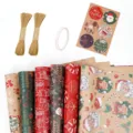 Christmas gift wrapping paper set with kraft rolls, stickers and twine for holiday presents. - Set 2