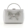 Exquisite silberne Glitzer-Abendtasche mit Strass-Schleife und rundem Metallgriff detail. - 2301 Silber