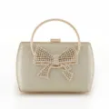 Elegante goldene Glitzer-Abendtasche mit Metallgriff und funkelnder Strass-Schleife. - 2301 Gold