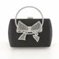Exquisites Detail der schwarzen Kristall Schleife Abendtasche mit Strass Ringgriff. - 2301 Schwarz