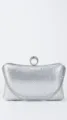 Silver rhinestone evening clutch bag sparkling crystal purse detail shot elegant party accessory - White