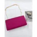 Fuchsia suede evening clutch bag with gold chain strap for women, elegant party handbag. - TW130 Rose Red