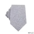 Men casual striped linen necktie detailed shot, grey textured woven fabric neckwear. - Gray Striped