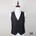 Men's classic black suit vest with buttons, formal business waistcoat detail view 04. - Black Vertical Stripe