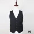 Men's black suit vest formal waistcoat business casual sleeveless jacket with buttons. - Glossy Black