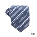 Men's classic business striped necktie in blue silk feel fabric with white diagonal lines. - Striped Style (T86)