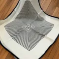 Elegant black and white striped silk square scarf for women, classic 55x55cm neckerchief. - SJ1103-JKF