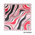 Gedetailleerd overzicht van de dames sjaal met opvallend rood-zwart abstract golfmotief. - Rood-Zwart-Witte Golfprint