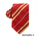 Close-up detail of the classic red and gold striped tie showing fine fabric texture and neat fold. - Tie / Red and Gold Stripes