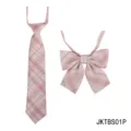 Roze geruite schooluniform stropdas en strik set, Japanse stijl JK halsdas strik accessoires. - Roze Ruit (01P)