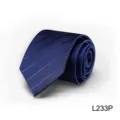 Men's navy blue striped business necktie, classic silk-feel formal tie for wedding suit. - L233P