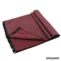 Detailed view of red and grey patterned fashion winter tassel scarf, soft texture close-up. - Red Grey