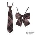 Japanse JK schooluniform ruitjes stropdas enstrik set, bruine ruit halsstrik en strikje. - Bruin-Grijs Ruit (04P)