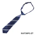 Kids blue and white striped zipper tie casual pre-tied necktie for daily student wear. - Zipper Tie / Blue and White Stripes