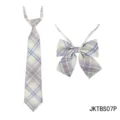 Ensemble cravate et nœud papillon à carreaux style JK japonais, accessoire de cou mignon. - Carreaux Lilas Jaune Bleu (07P)