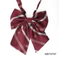 JK uniform bow tie college style red stripe polyester silk ribbon neckwear accessory - Wine Red Crown Logo Style (MBT974P)