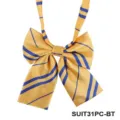 Yellow and blue striped JK uniform bowtie with zipper, cute student necktie accessory. - Bow / Yellow and Blue Stripe
