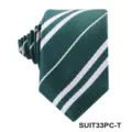 Green striped necktie detail, classic white diagonal stripe pattern close up view - Tie / Green and White Striped