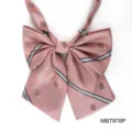 Pink JK uniform bow tie with stripes and crown pattern, cute college style sailor accessory. - Pink Crown Striped Style (MBT978P)
