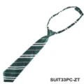 Green and white diagonal striped pre-tied zipper tie for daily wear, costume and party use. - Zipper Tie / Green and White Striped