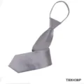 Men's grey zipper necktie formal business pre-tied tie polyester fabric detail view - Gray