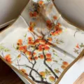 Silk square scarf for women featuring elegant persimmon branch digital print, lightweight and versatile. - SJ938-JKF