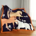 Luxurious silk scarf featuring elegant horse print and vibrant orange border, soft and versatile accessory. - Style SJ129-JKJ