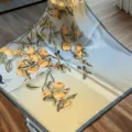 Silk square scarf detail featuring a traditional Chinese persimmon and bird digital print. - SJ943-JKF