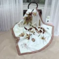 Elegant silk square scarf detail, beautiful floral print design, soft silk fabric texture. - Style SJ139-JKJ