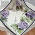 Exquisite floral silk scarf detail showing purple hydrangea pattern and elegant draped texture. - SJ1017-JKF