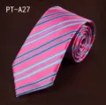Pink striped men's formal necktie detail view, premium business wedding tie accessory. - PT-A27